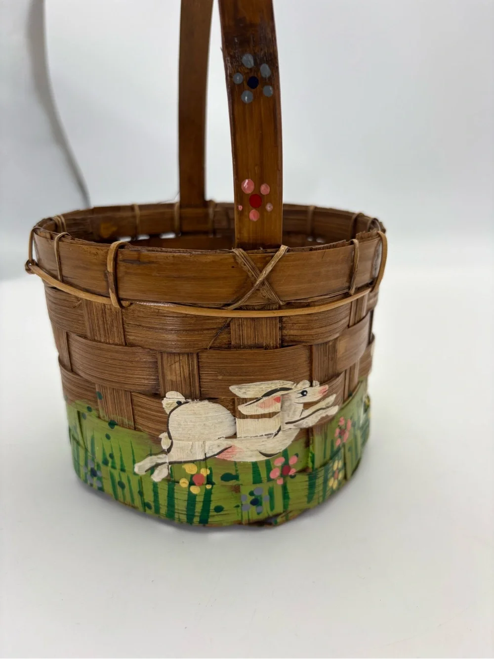 Vintage Handwoven and Hand Painted Easter Bunny Basket
